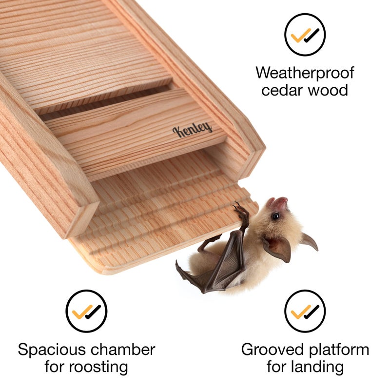 Kenley Bat House - Handcrafted Bat Box for Outside from Cedar Wood - Weatherproof Bat Houses for Outdoors - Bat Boxes Designed to Attract Bats - Easy for Bats to Land and Roost (Natural, One Chamber) - Image 2